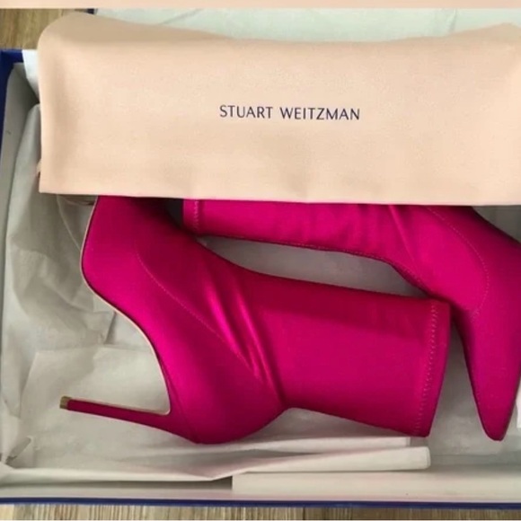 💝BNWT💝Stuart Weitzman Stretch Stiletto Sock Booties in Hot Pink - Picture 4 of 7